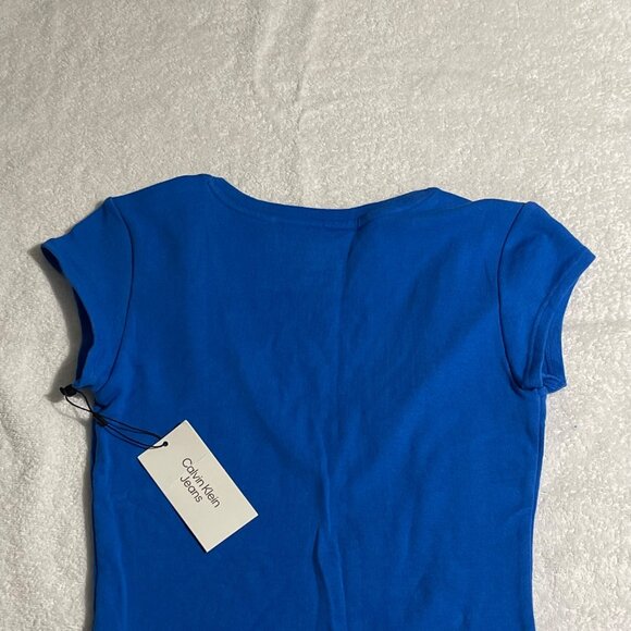 Calvin Klein Jeans Women's Cap-Sleeve V-Neck Bodysuit - Blue, Size XS, NWT - Picture 11 of 12